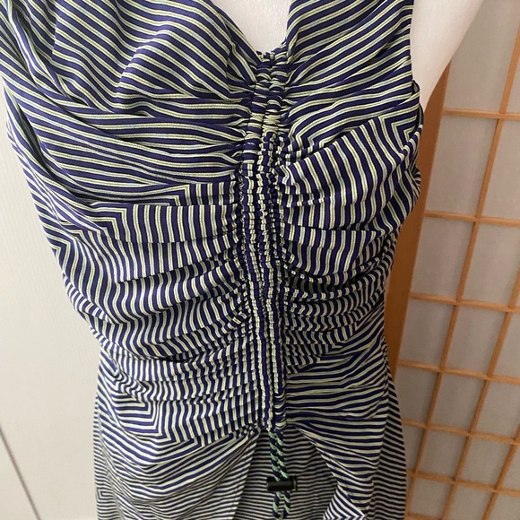 Kenzo Paris Navy Multicolor Striped Gathered Sleeveless 100 Silk Dress 38 Us 4-6 - Picture 5 of 10